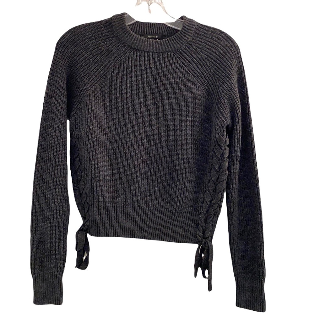 Forever 21 lace up side grey cropped knit sweater- S